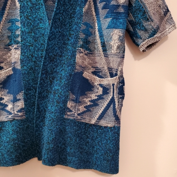 Lucky Brand - Aztec Knit Open Front Longline Cardigan - Size M - Picture 5 of 10